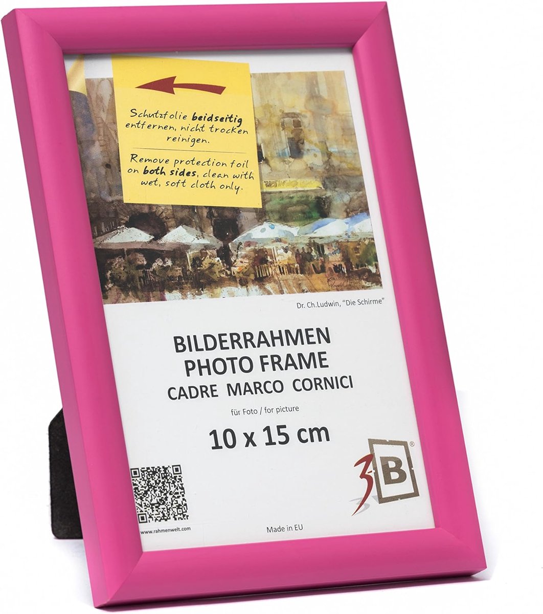 SnelShoppen - 3-B Foto Lijst ULM 10x15 cm - Roze Houten Fotolijst, Portretlijst met Acrylglas, Wanddecoratie voor Thuis, Feest, Kinderen