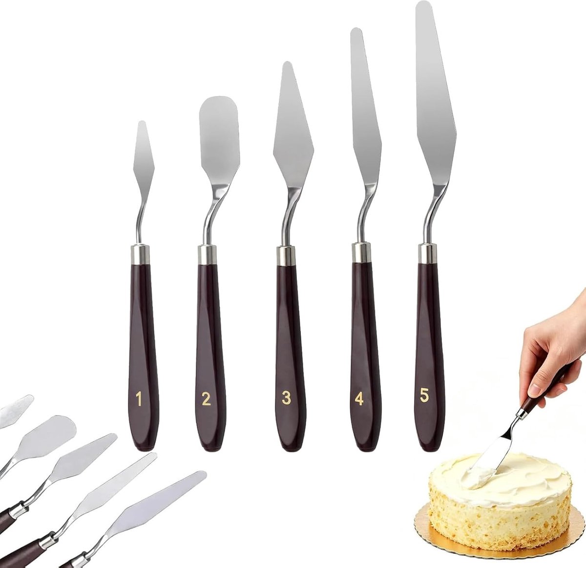 SnelShoppen - Set van 5 RVS Spatula's - Taartscheppers, Mengspatels, Cake Decoratie - Ergonomisch Handvat - Keuken Accessoires - Ideaal voor Feestjes