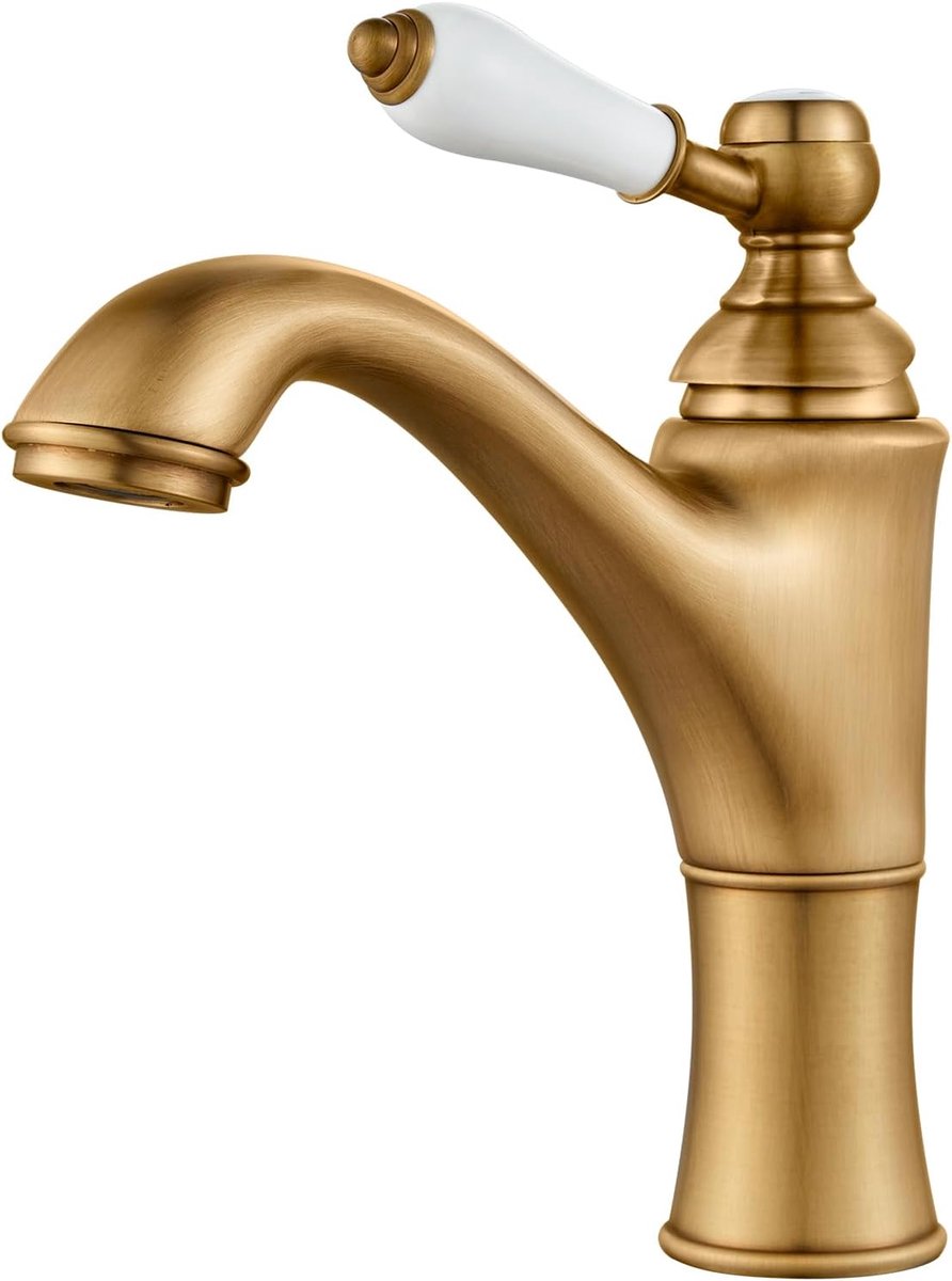 SnelShoppen - Hoogwaardige Basin Faucet, Badkamer Waterkraan, Enkele Hendel Mengkraan, Luxe Geborsteld Goud, Ideaal voor Modern Interieur