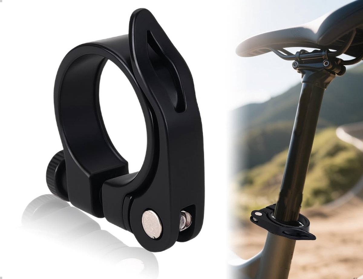 SnelShoppen - Aluminium Alliage Fiets Zadelklem, Snelle Ontgrendeling Zadelpen, Geschikt voor Fiets, Mountainbike, Racefiets, Zwart, Ergonomisch Ontwe