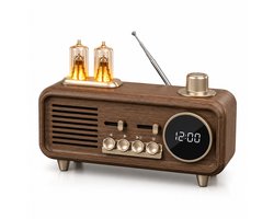 Retro Bluetooth Speaker met Digitale Klok - FM Radio - Nachtlamp - Bluetooth 5.4 - USB - TF - AUX - Houtlook