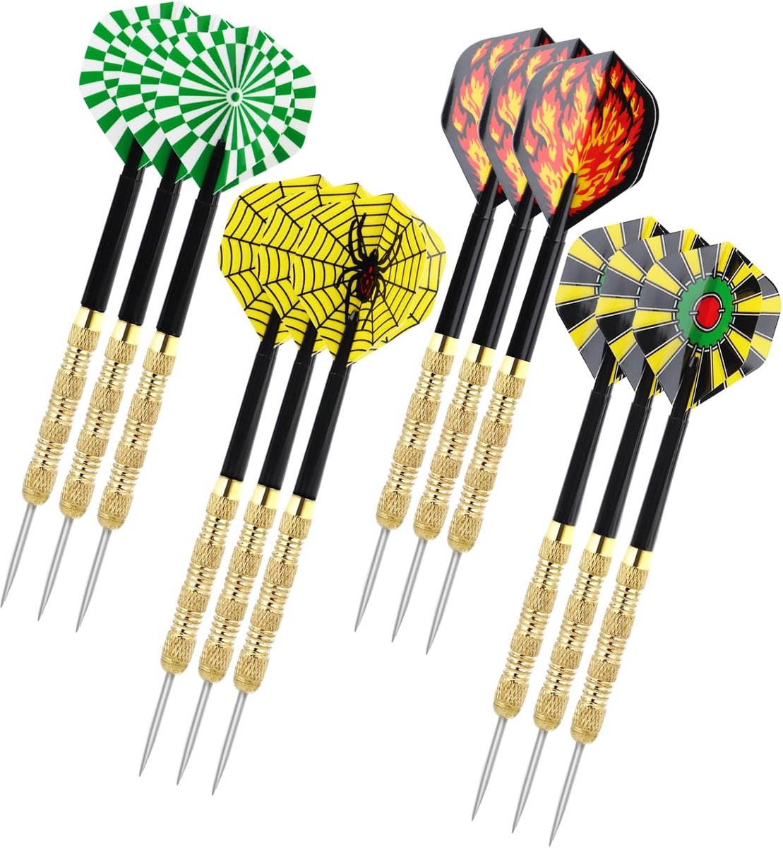 SnelShoppen - 12 Stuks Steel Dart Flights Set - Professionele Dartpijlen 14g - Beginners en Hobbyisten - Inclusief Kleurige Tails en Stalen Tips - Per