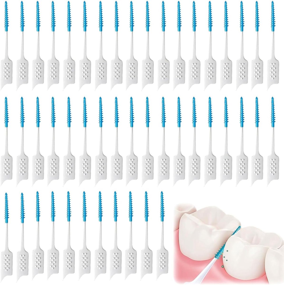 Interdentale borstels set van 200 stuks, siliconen flossticks voor effectieve tandreiniging en ruimteverzorging, blauw