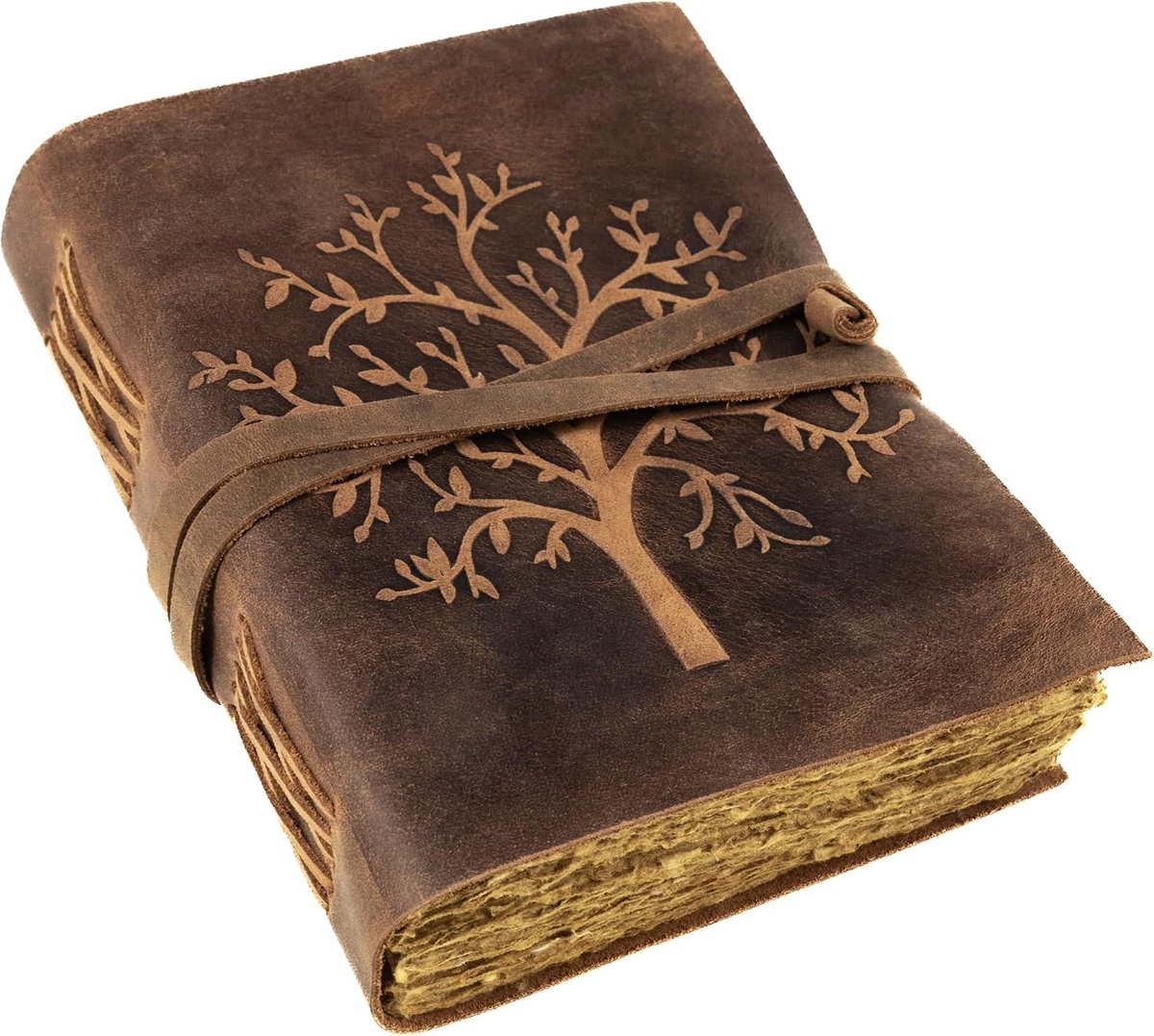SnelShoppen - Vintage Leren Notitieboek met Levensboom, 240 Handgemaakte Katoenen Pagina's, 20x15cm, Retro Dagboek, Schetsboek, Ideaal voor Reizen en