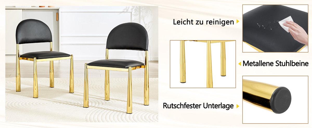 Eetkamerstoel Set Van 2 - Moderne Designstoel Met Halfronde Rugleuning - Voor Eetkamer En Keuken - Kunstleer - Zwart