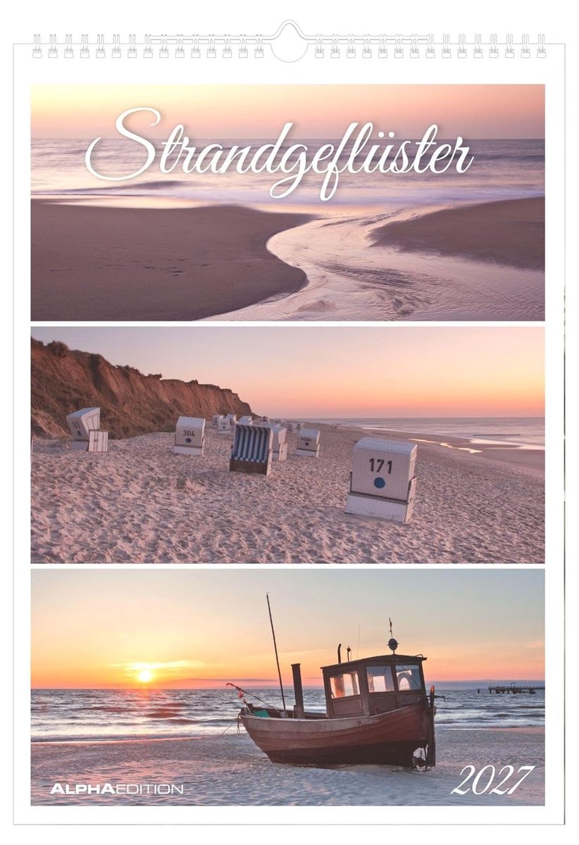 SnelShoppen - Strandgeflüster 2027 Wandkalender 29,7x42 cm met 3 Maritieme Foto's per Maand, Spiralbinding, Ideaal voor Thuis of op het Werk, Perfect