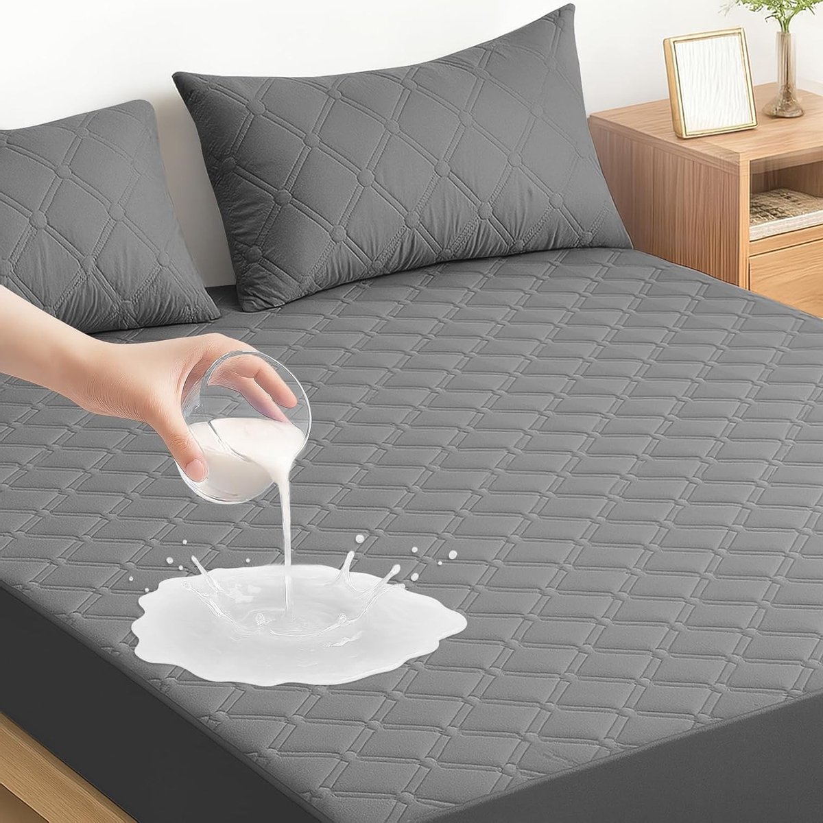 Waterdichte Matrasbeschermer 140x200 CM, Hypoallergene en Ademend, Extra Diep en Duurzaam, Geschikt voor Matrassen tot 30 cm, Machinewasbaar en Antiallergisch, Grijs
