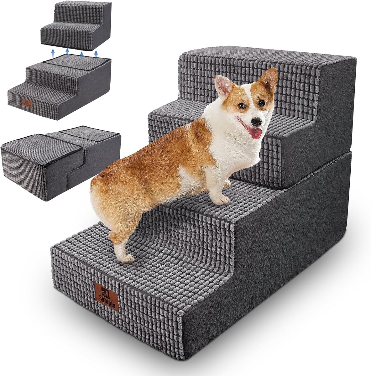 SnelShoppen - Honden Trap voor Grote Honden, 4 Treden Hoog, Honden Trap voor Sofa en Bed, 50cm Hoog, Wasbare Huisdier Trap van Hoogwaardige Schuim, Ge