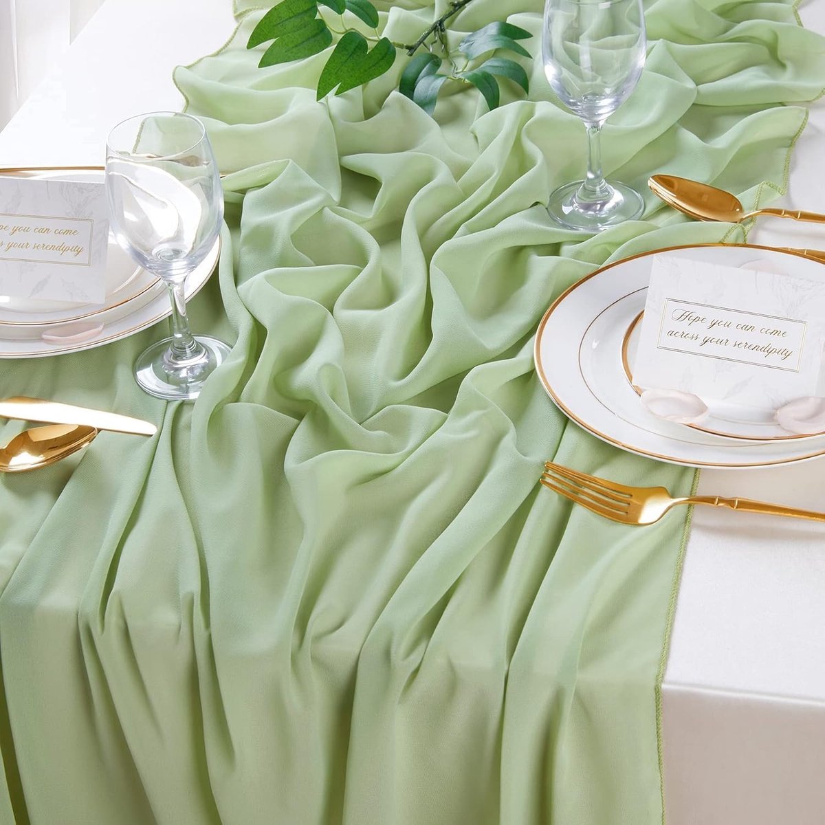 SnelShoppen - Table Runner Groen, 2 Stuks, 70 x 300 cm, Chiffon Tafelband, Elegante Cheesecloth Tafel Decoratie voor Bruiloften, Buiten, Verjaardag, F
