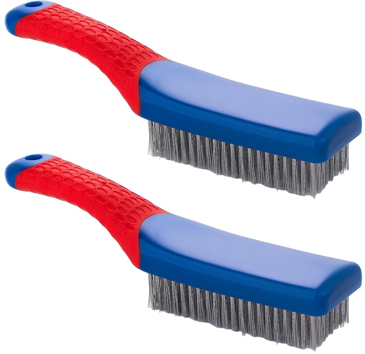 Set van 2 roestvrijstalen draadborstels met rubberen handvat, versterkte en robuuste schoonmaakborstels voor het verwijderen van roest, verf en vernis