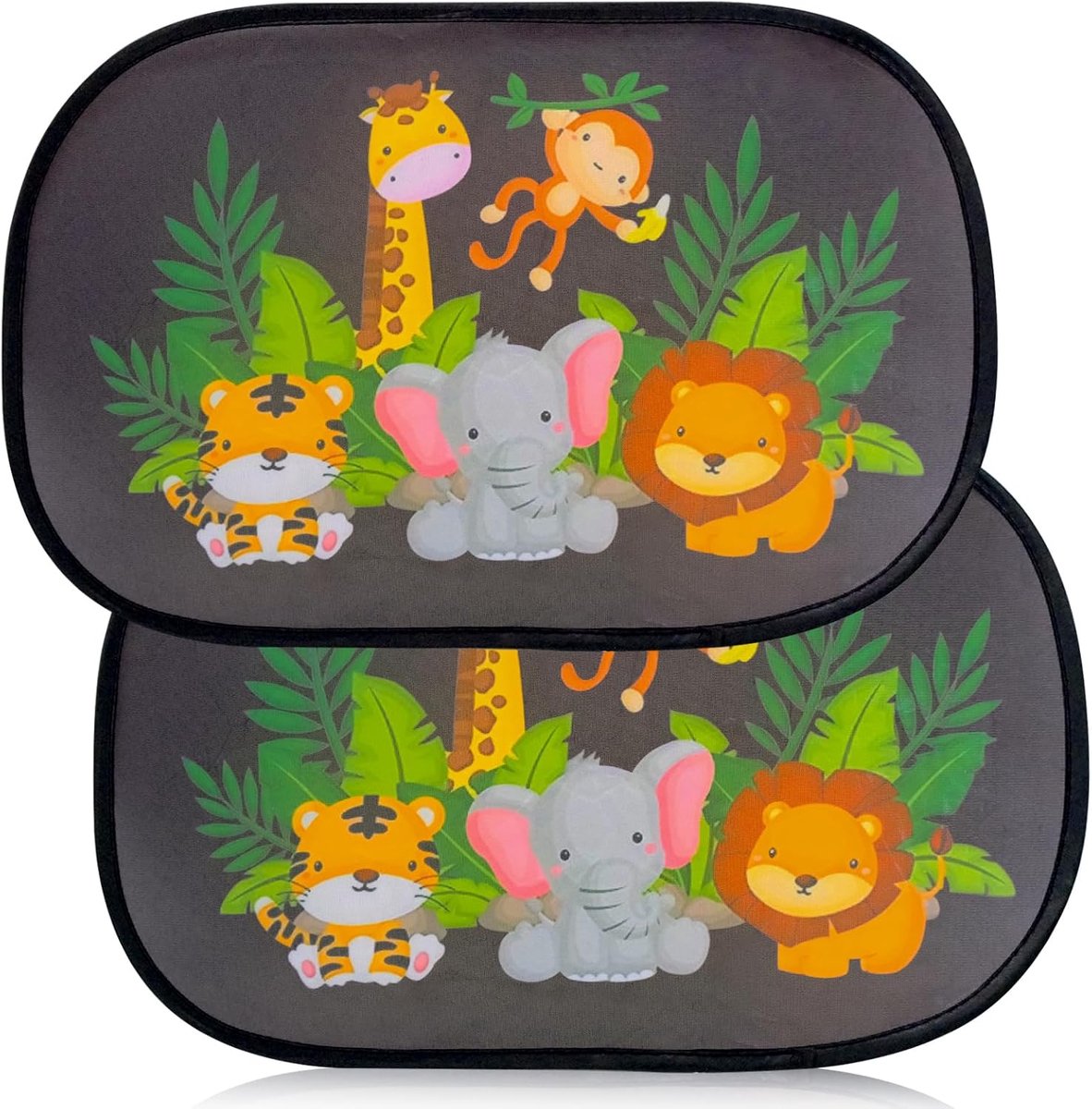 SnelShoppen - Pack van 2 Zonnenschutz Auto Raam Kinderbescherming met UV Bescherming, 47x30 cm, Schattige Dierontwerpen voor Kinderen en Huisdieren