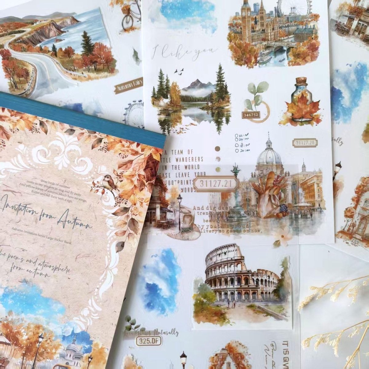 SnelShoppen - Scrapbooking Sticker Accessories Bullet Journal - Herfst Stadsgezicht Thema - 20 Vellen PET en Washi Stickers - Creatief Versieren voor