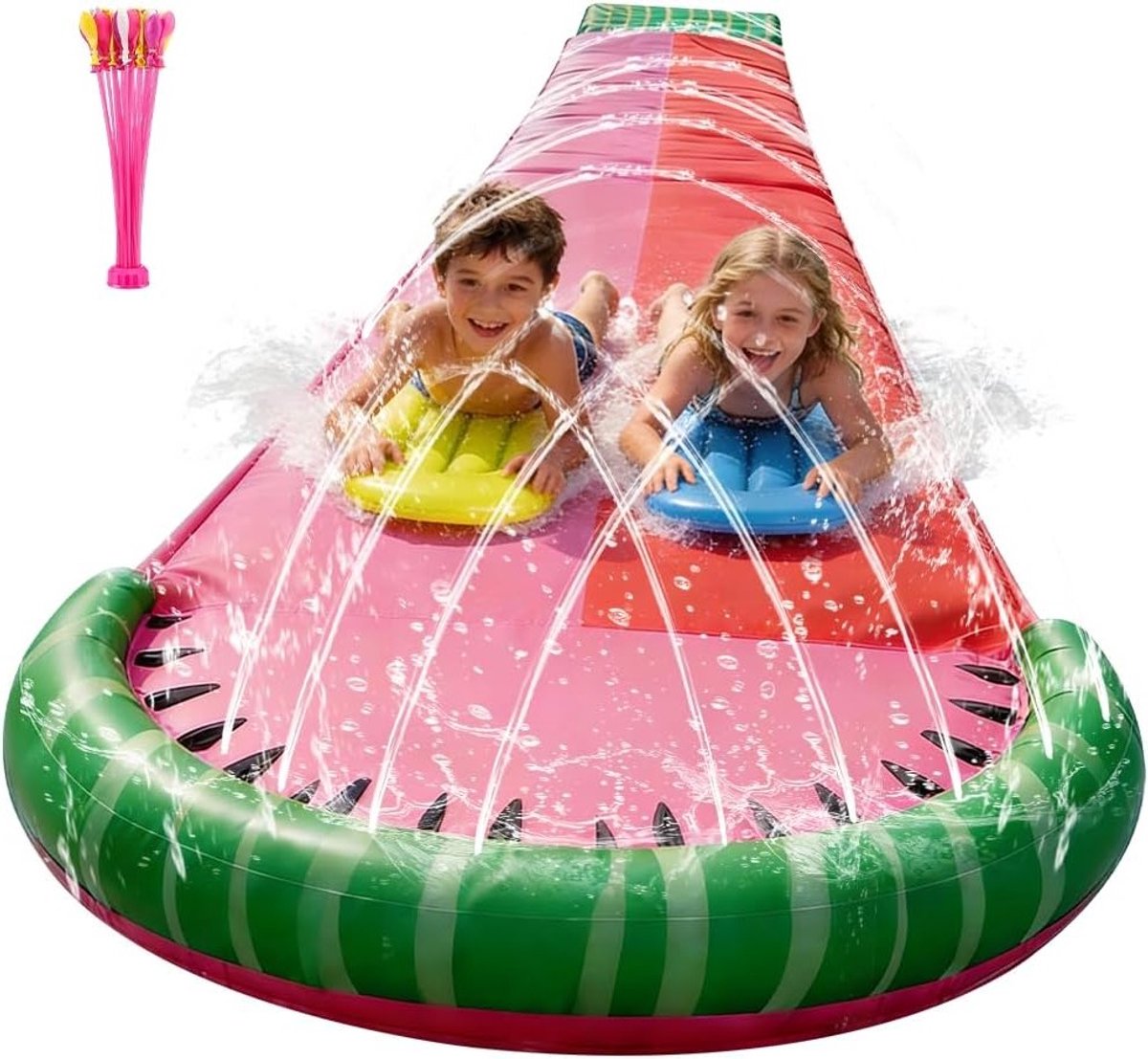 Waterglijbaan Dubbel - Gazon Glijbaan - Zomerpret Buiten - Met Sprinkler - 480x140 cm - Multicolor