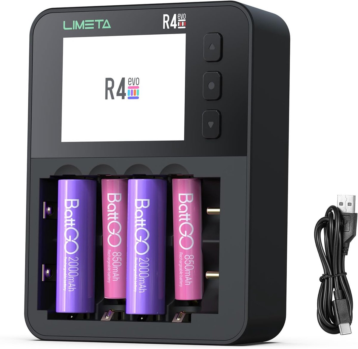 SnelShoppen - LIMETA R4EVO 18650 Acculader AA AAA NiMH Li-ion 6-gang | Onafhankelijke laadsloten, capaciteitstest, ontladen, activeren, cyclusmodus, 3