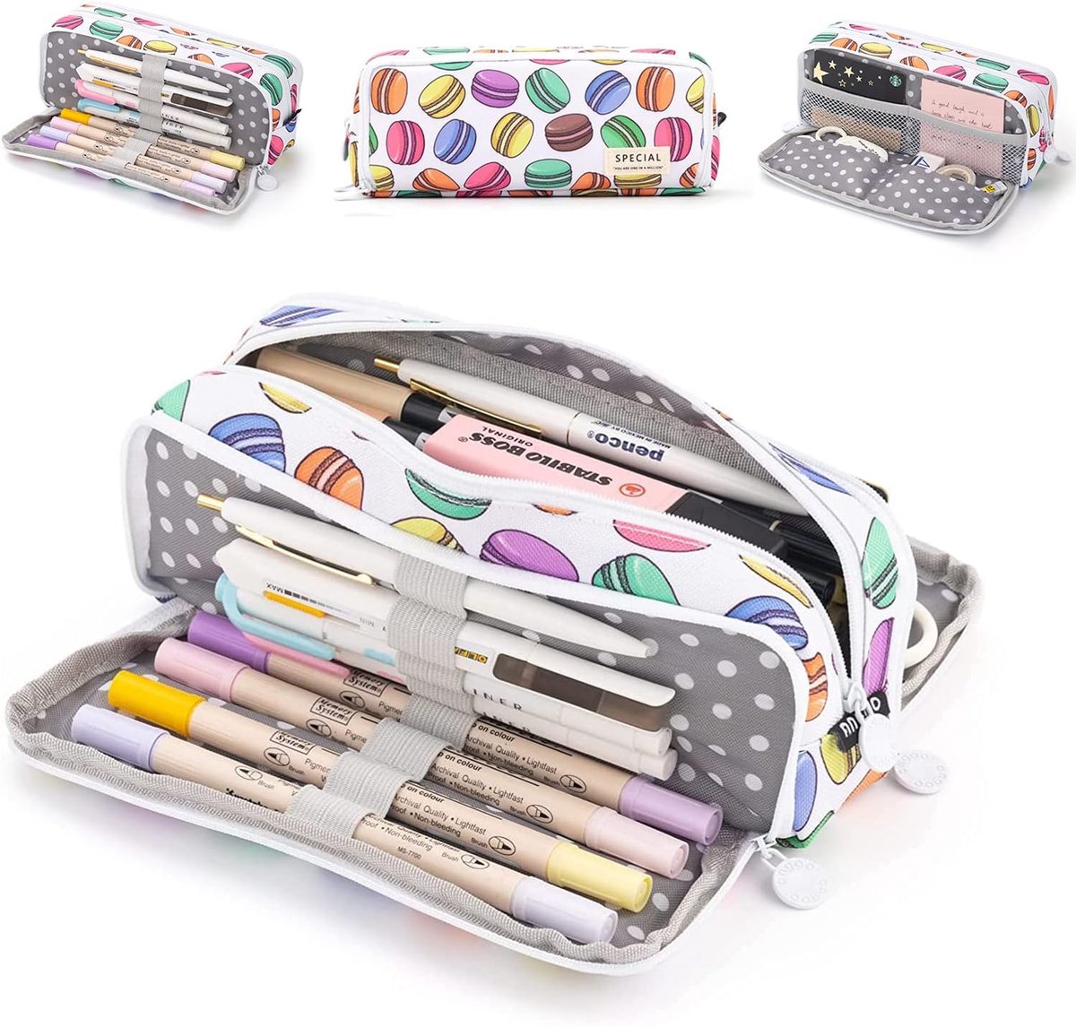 SnelShoppen - Grote Pennenbak met 3 Compartimenten voor Kinderen en Volwassenen - Ruimte voor 40 Pennen, School, Kantoor, Make-up, Cadeau, 21.5x9x7 cm