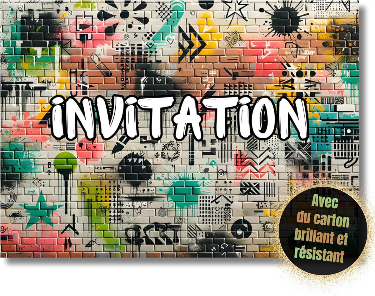 SnelShoppen - Grafitti Verjaardagsuitnodigingen Kaarten Kinderen Jongens 12 Stuks DIN A6 (10.5 cm x 14.8 cm) Feestuitnodigingen voor Verjaardag