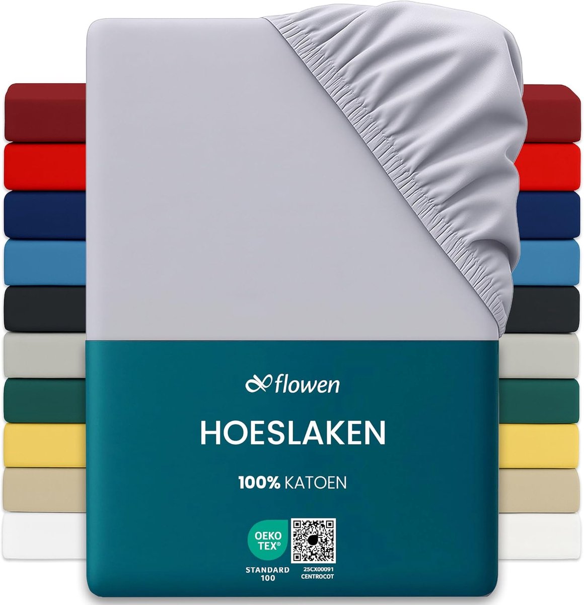 SnelShoppen - Fitted Sheet Eenpersoonsbed 90 x 190 cm, Lichtgrijs, 100% Katoen, Geschikt voor Matrassen tot 30 cm, Ademend, Hypoallergeen, Machinewasb