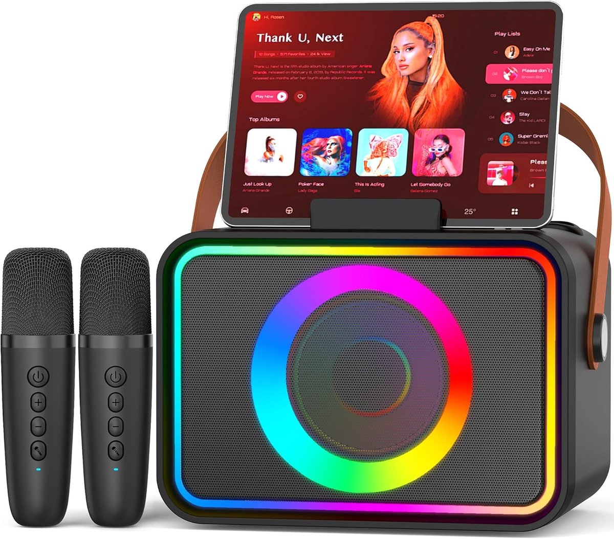 SnelShoppen - Karaoke Machine met 2 Microfoons voor Volwassenen en Kinderen, Draagbare Bluetooth Speaker met PA Stage en Disco Lichten voor Feestjes,