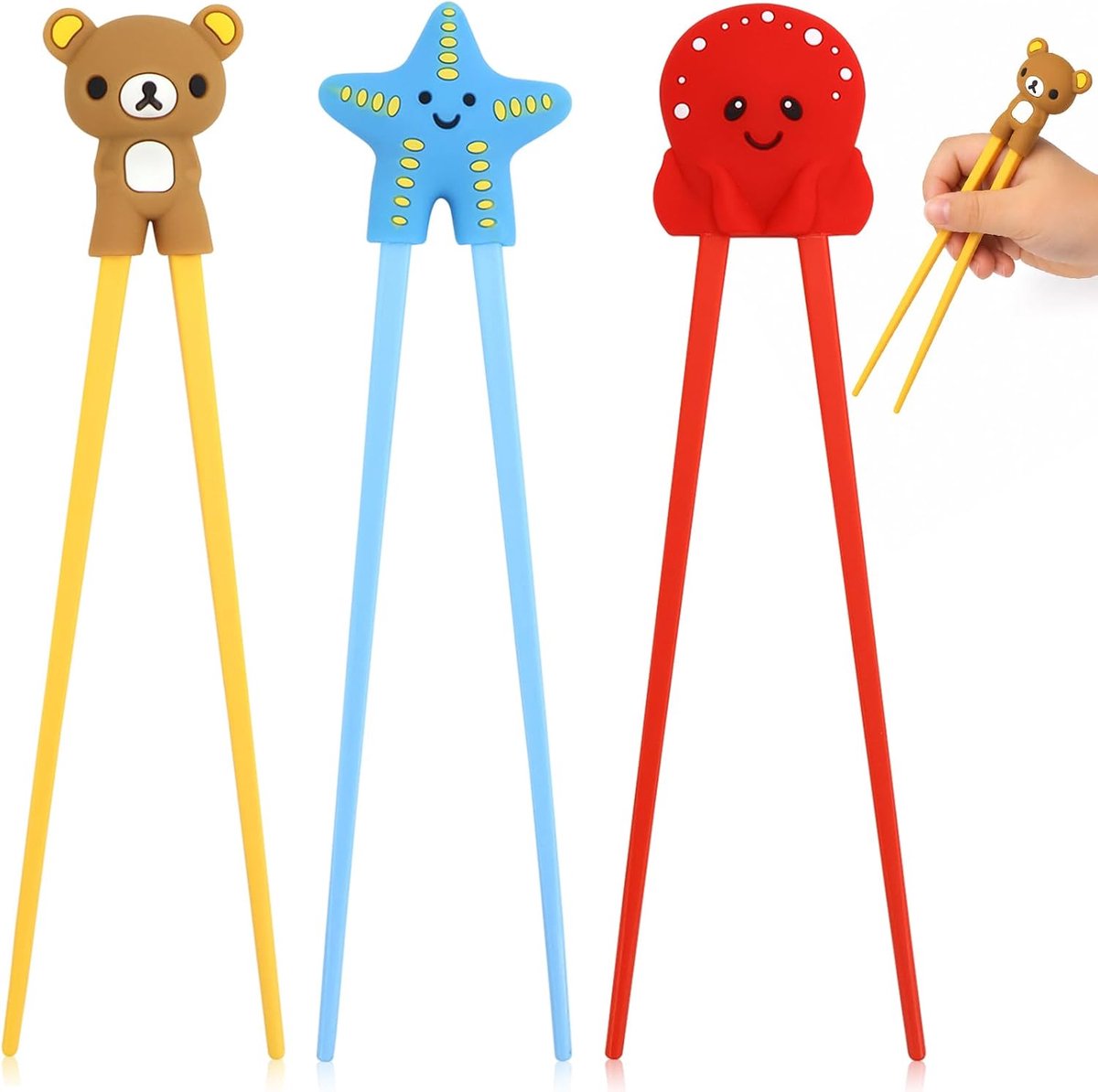 SnelShoppen - Chinese Eetstokjes voor Kinderen, 3 Stuks, Trainingsstokken met Antislip, Cartoon Design, Ideaal voor Beginners en Kleine Kinderen