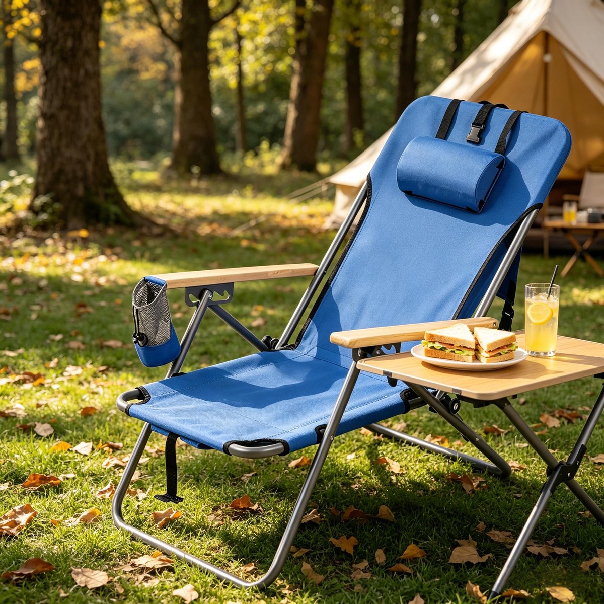 COVREO Loungestoel 69 x 56 cm - inklapbaar, verstelbare rugleuning met 4 standen, blauw