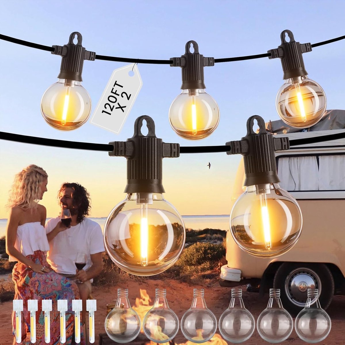 SnelShoppen - 240FT/73M Buitenverlichting in Kousvorm, Waterdicht IP65, Schokbestendig, Tuinverlichting met Snoer, Dimbaar, Warm Licht voor Feesten &