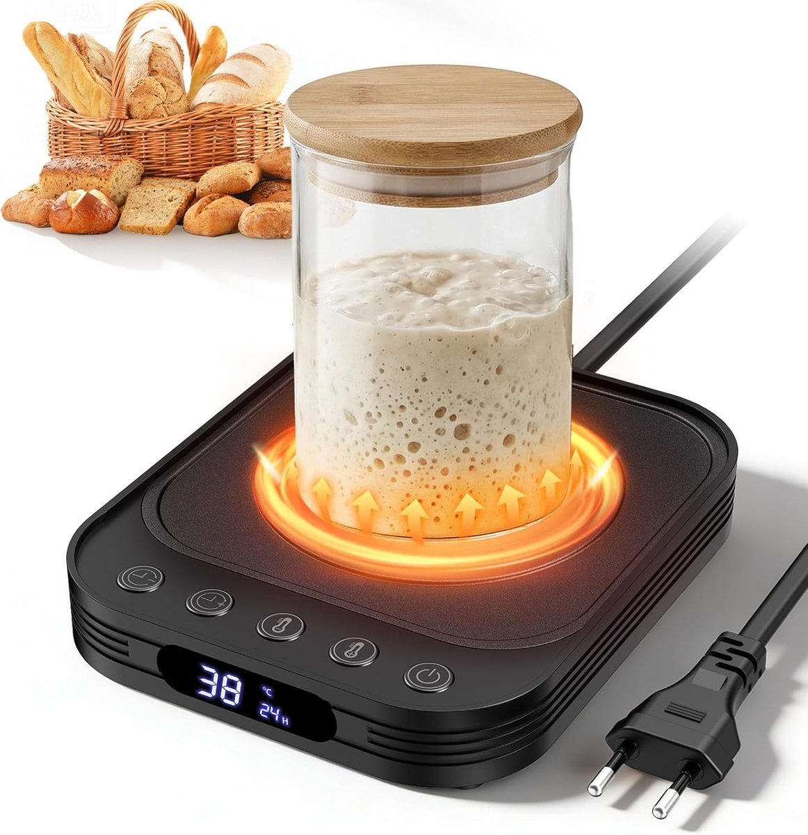 SnelShoppen - Sourdough Starter Warmer met Thermostaat 21-38°C, 1°C Nauwkeurigheid, 24-Uur Timer, Memory Functie, Ideaal voor Brood Bakken en Fermenta
