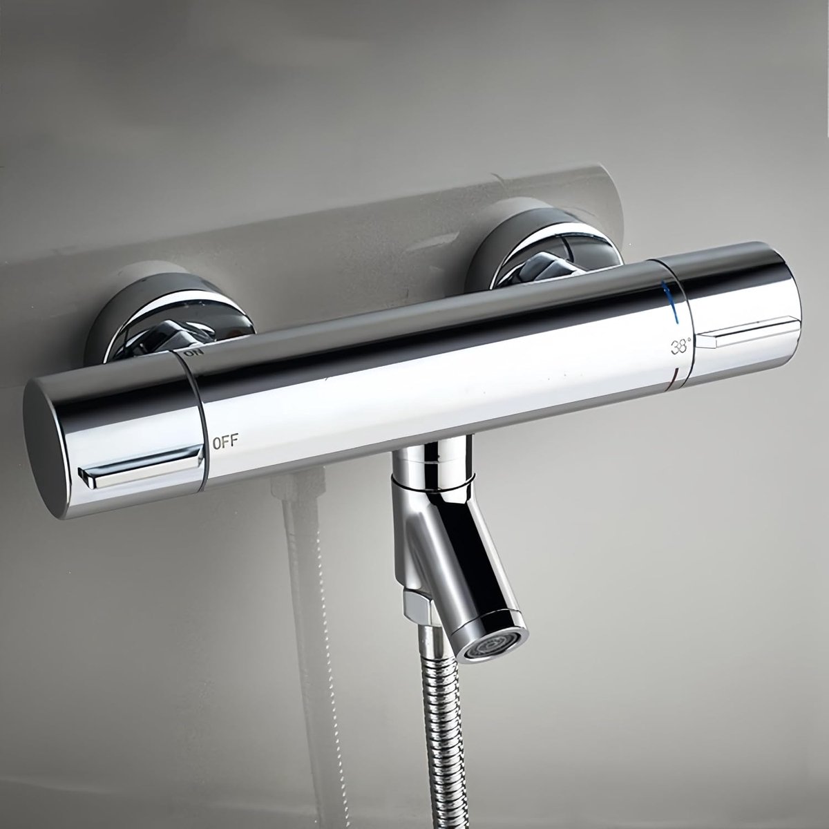 SnelShoppen - Thermostatische Douchekraan 38°C Zwart Badkamer Douche Thermostaat G 1/2" met Twee Uitgangen Messing Chroom Geplateerd