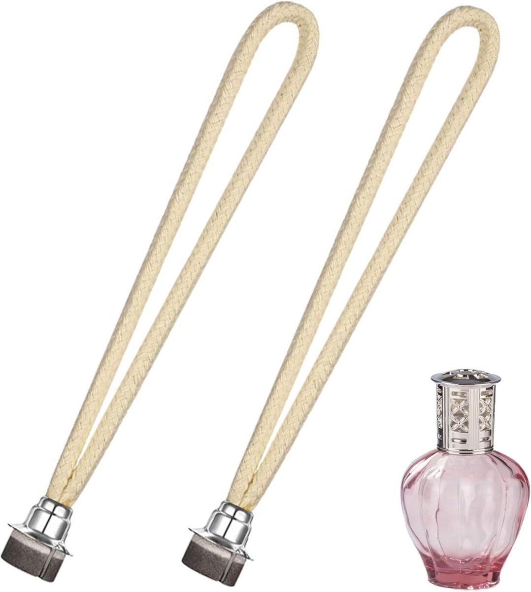SnelShoppen - 2 Stuks Vervangende Lont voor Olielamp en Catalytische Lampen, Universele Maat, Hoogwaardige Katoen, Zilveren Kop, Aromatherapie en Thui