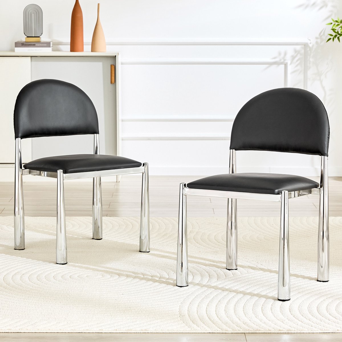Pugsdrly Set van 2 moderne eetkamerstoelen, gestoffeerde stoel met halfronde rugleuning, keukenstoel van PU-leer en metalen poten, alleen stoelen inbegrepen, geen tafel, 80 cm hoog, elegant en robuust