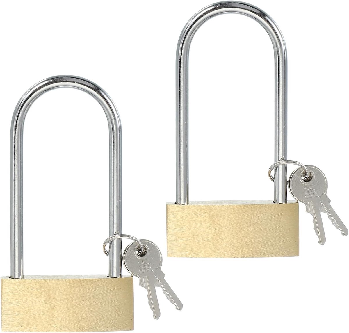 SnelShoppen - 2x PATIKIL Messing Hangsloten 9.6cm met Lange Schakel, Weerbestendig, Geschikt voor Gym Lockers, Tuin, Outdoor en Indoor Gebruik, Inclus