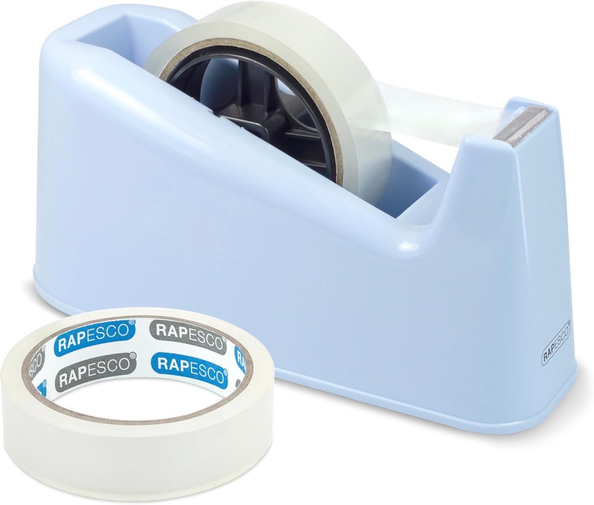 SnelShoppen - Heavy Duty Tapehouder met 2 Rollen Transparante Plakband 25mm x 45m - Poederblauw - Perfect voor Kantoor, Huis en Creatieve Projecten