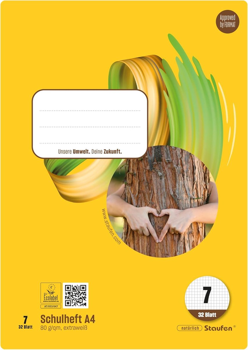 Thijox - Staufen Style schriftenboek - 5 schriften A4, 32 vel, liniaalmaat 7 mm, 80 g/m² papier, slijtvast, afgeronde hoeken, ideaal voor school, noti