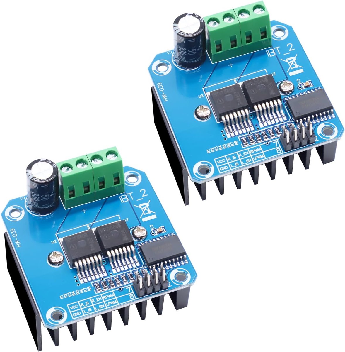SnelShoppen - BTS7960 43A Hoge Vermogen DC Stapelmotor Driver Module - 2 Stuks - Motor Driver voor Slimme Auto's - 5.5V tot 27V