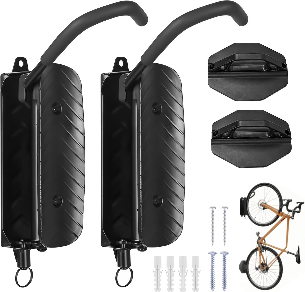 SnelShoppen - Pack van 2 Fietsbeugels Wandmontage, Rotatable, Verticale Wandhouder voor Fietsen, MTB en Racefiets, Staal, Garage/Indoors