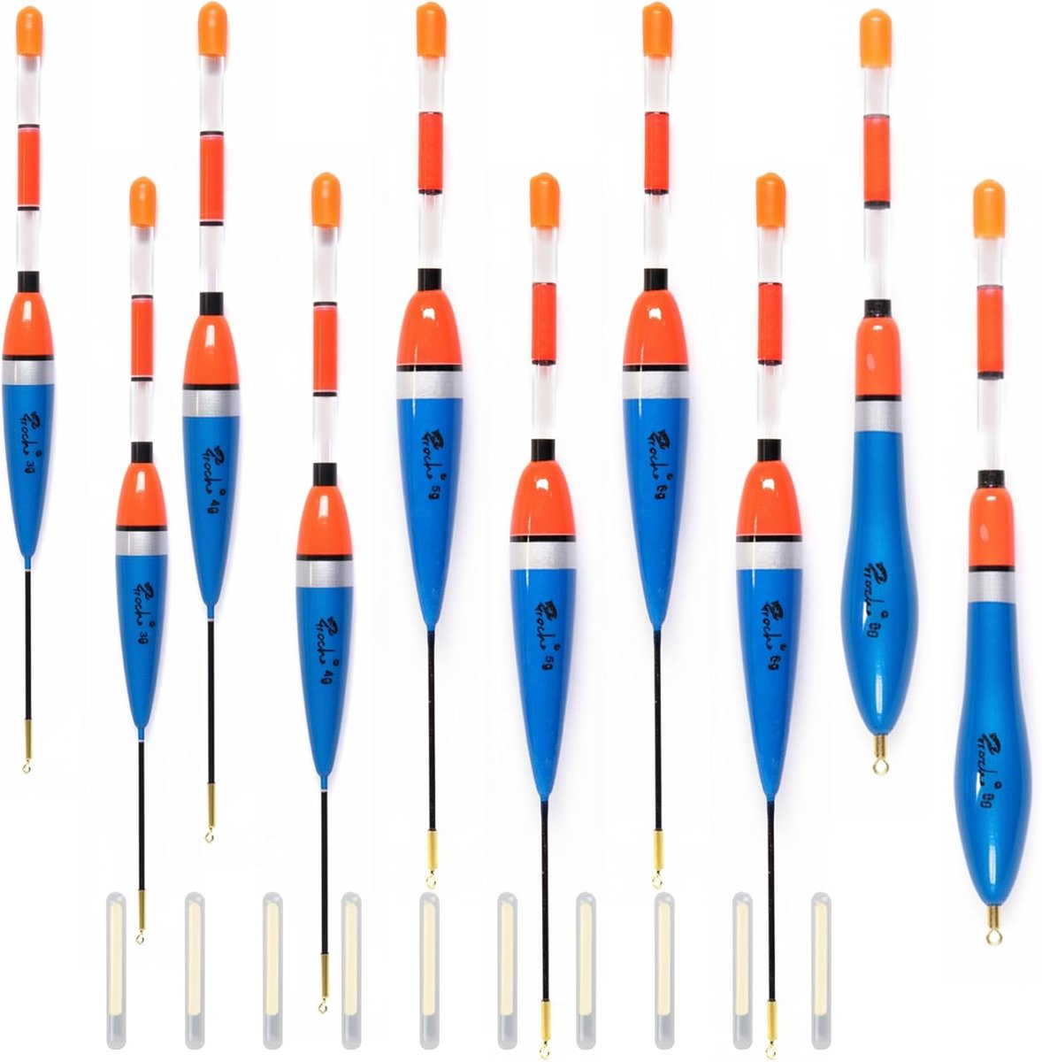 SnelShoppen - Set van 10 Croch Vissen Floats 3g/4g/5g/6g/8g met Hoge Zichtbaarheid, Ideaal voor Meer, Rivier en Vijver, Dag en Nacht Vissen