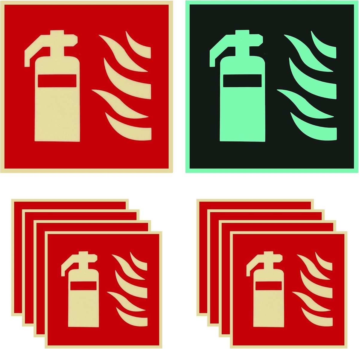 SnelShoppen - Brandblusser Stickers - Luminous Waarschuwingsborden - Reflectieve PVC Zelfklevende Veiligheidsstickers - 15 x 15 cm - Voor Binnen en Bu