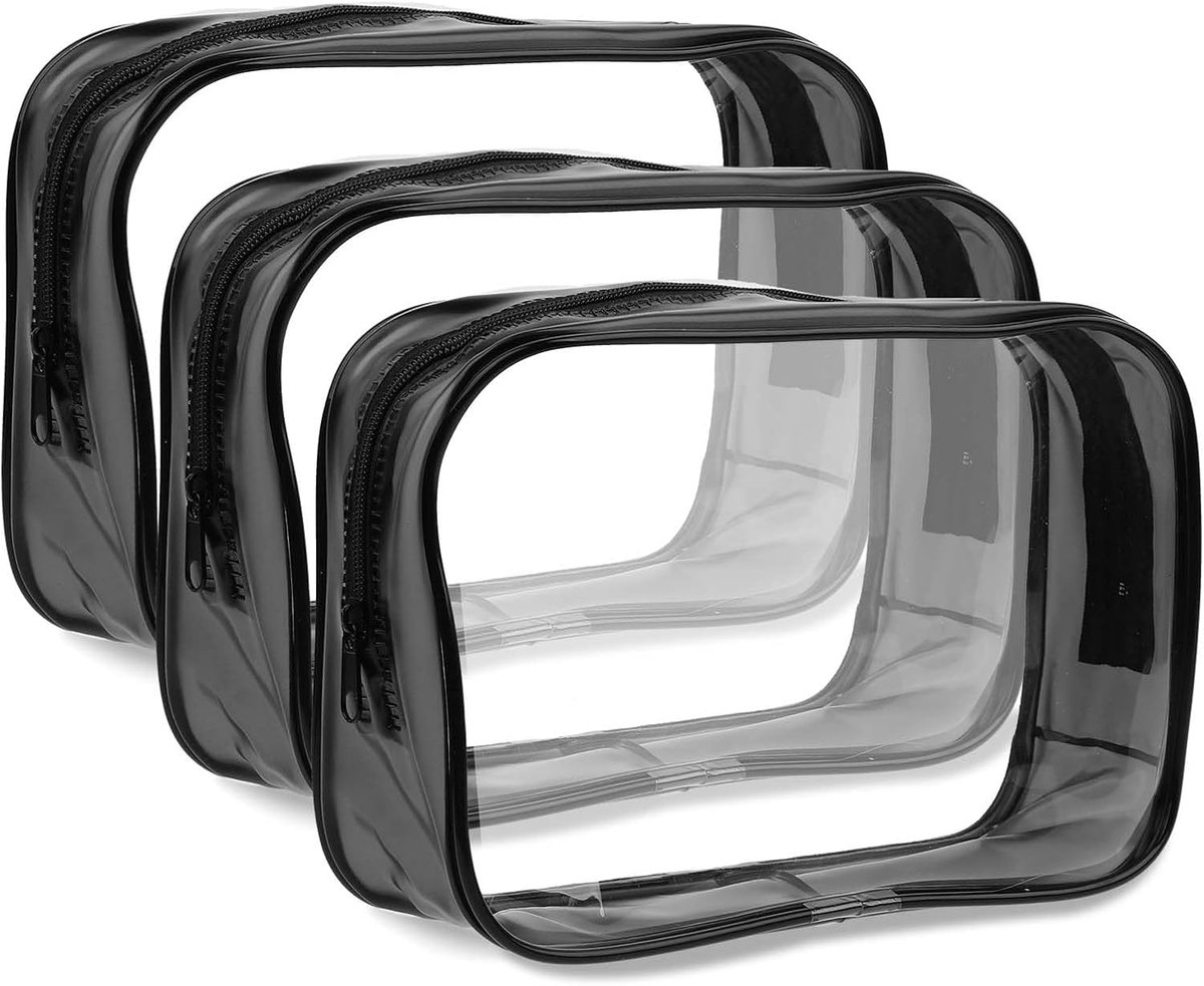 SnelShoppen - Pack van 3 Transparante Toilettas PVC Waterdicht Cosmeticatas 20 x 13.5 x 6 cm Reis Make-up Tas Lichtgewicht Zwart voor Dames en Heren