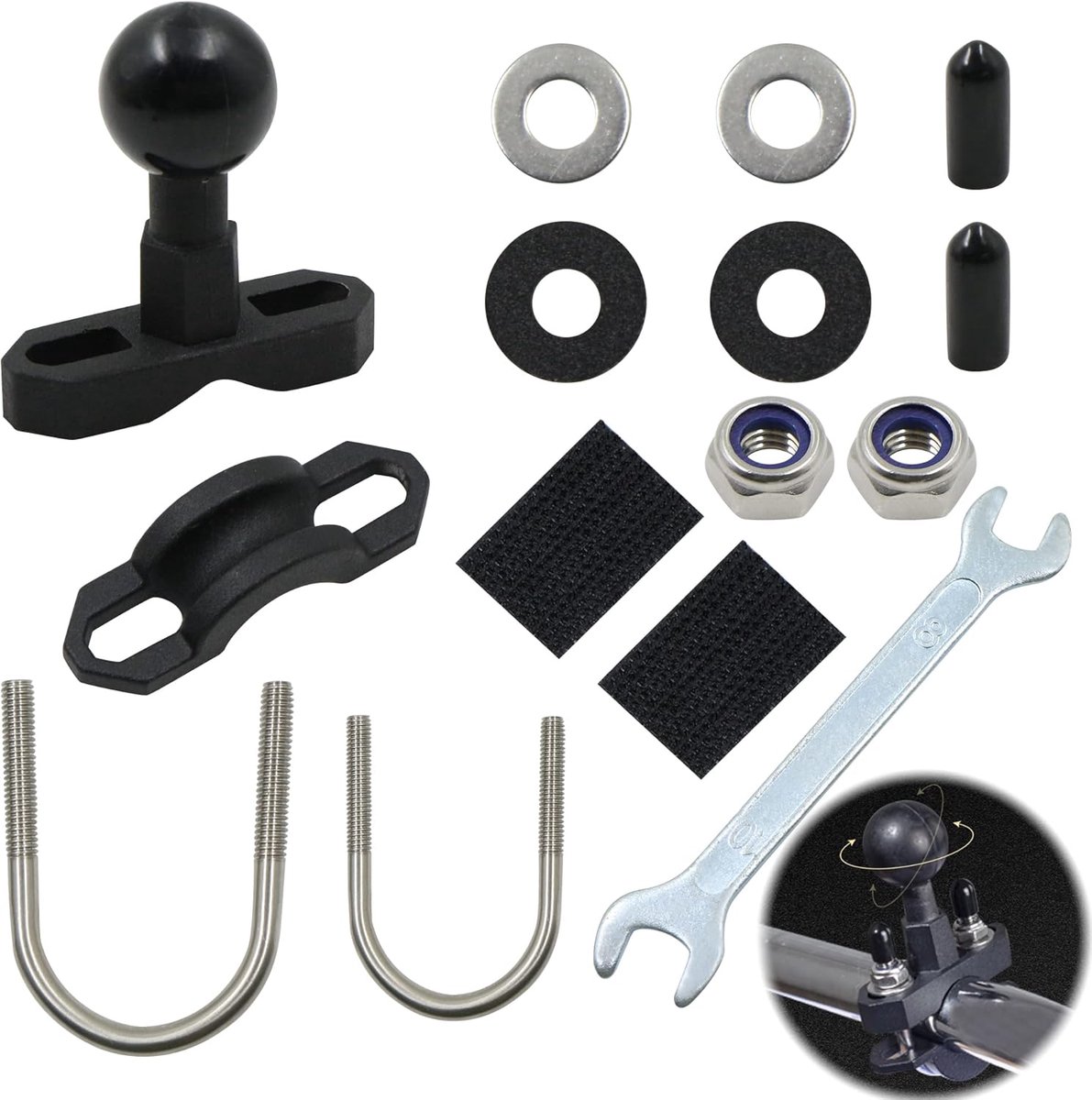 SnelShoppen - Ball Holder Adapter voor Fiets en Motor - Universele Ball Head Mount met RAM Beugels - Inclusief U-brackets en Montageaccessoires
