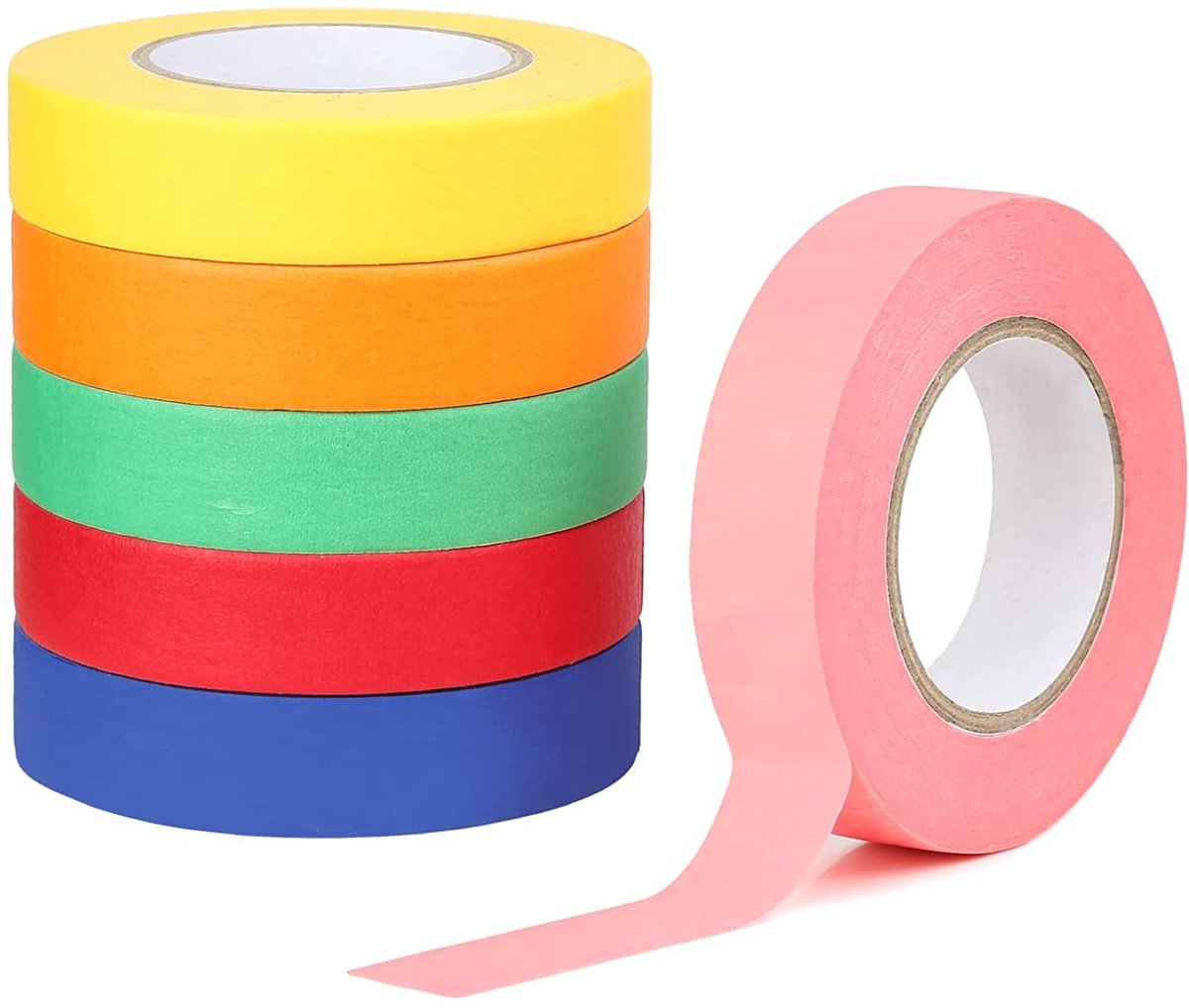 SnelShoppen - 6 Rollen Masking Tape 15MMx20M - Kleurige Plakband voor Schilders - Neon Adhesief Voor Schilderen, Vernissen, Renovatie - 120 Meter in R