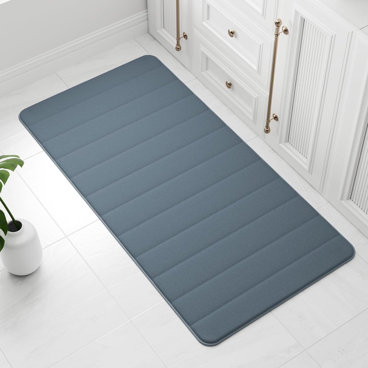 SnelShoppen - Memory Foam Badmat 60 x 120 cm, Fog Blue, Ultra Zacht Antislip Badkamer Tapijt met Sneldrogende Technologie