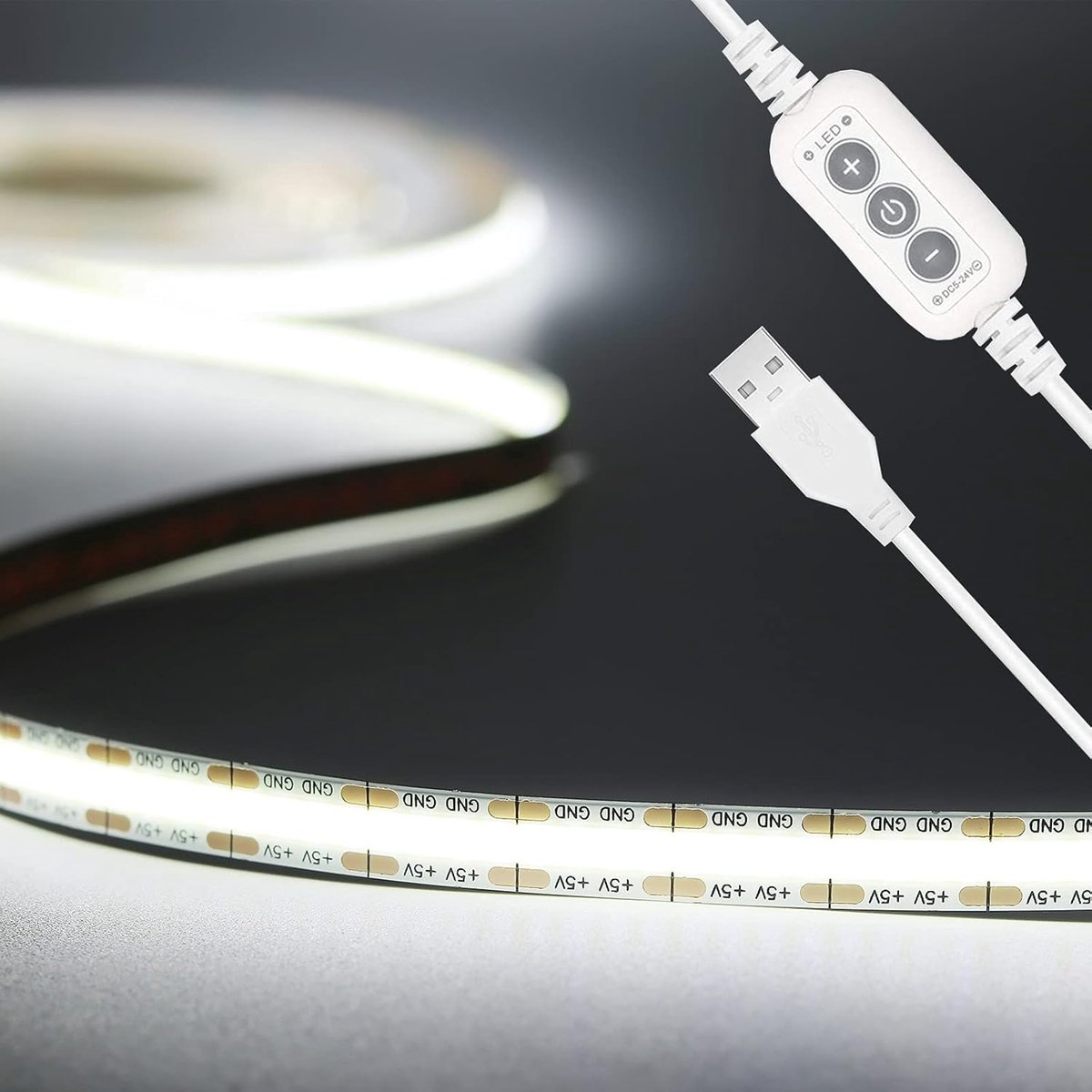 SnelShoppen - Dimmable USB 5V LED Strip 2M 640LEDs 6000K Witte COB Stripverlichting Flexibel voor TV Achtergrondverlichting, Spiegel, Kast, DIY Verlic