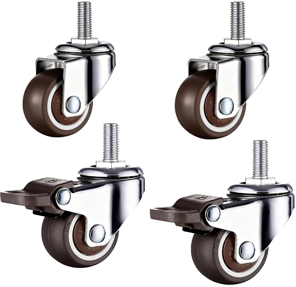 SnelShoppen - 4 Stuks M8 Zwenkwielen voor Meubels met M8x15mm Draad | 360° Draaiende, Antislip Zachte Rubber TPE Wielen, Draagvermogen 30 kg, Voor Kle