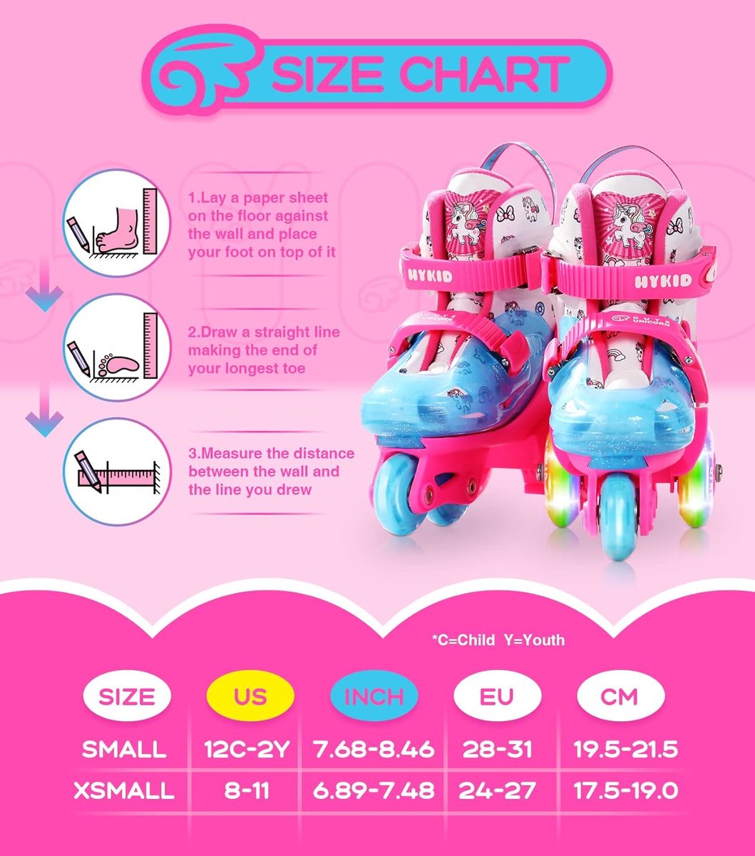 SnelShoppen - Verstelbare Roller Skates voor Peuters 3-9 Jaar met Verlichte Wielen, Veiligheid 3-Punt Balans, Unicorn Design, Roze, Maat 25-28 voor Be