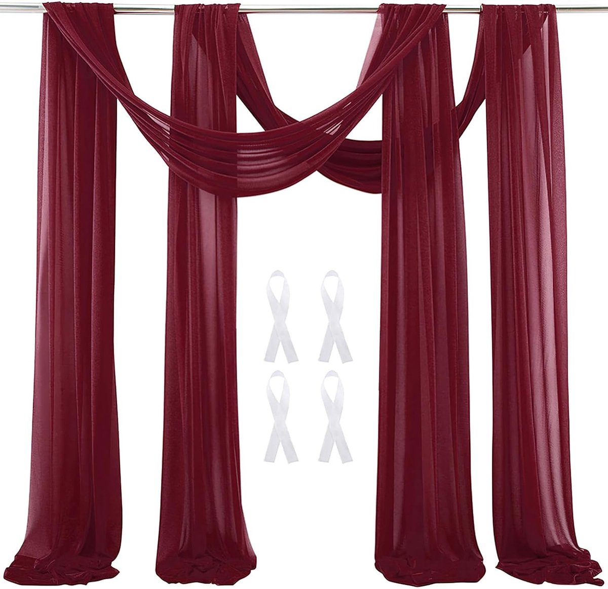 SnelShoppen - Wedding Arch Sheer Curtains Voile Chiffon Drapes 6m - Elegant Achtergrond Gordijnen voor Bruiloft Ceremonie, Feest, Wijnrood, 2 Stuks