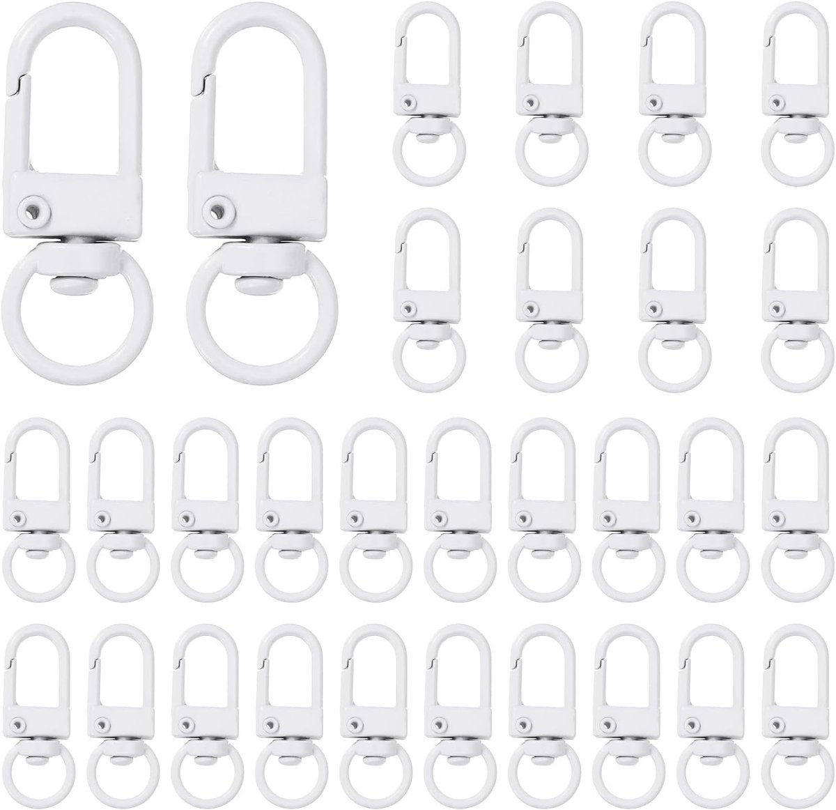 SnelShoppen - 30 Stuks Metalen Karabijnhaken, Draaibare Sleutelhangers, Koppeling met Sleutelhanger voor Handgemaakte Tassen, Wit, Zinc Alloy, 32x12mm