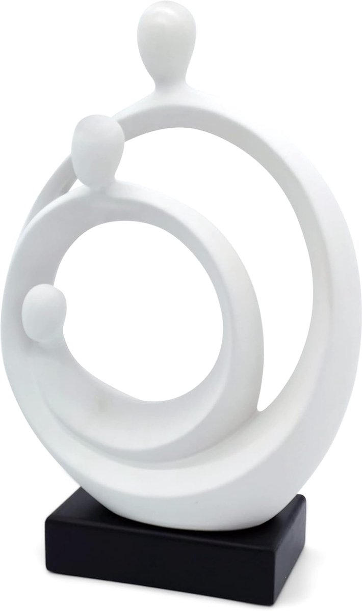 SnelShoppen - Modern keramische sculptuur 'Famil gelukkigheid' 34 cm hoog - Tijdloze decoratieve standbeeld voor woonkamer, symbool van familie & lief