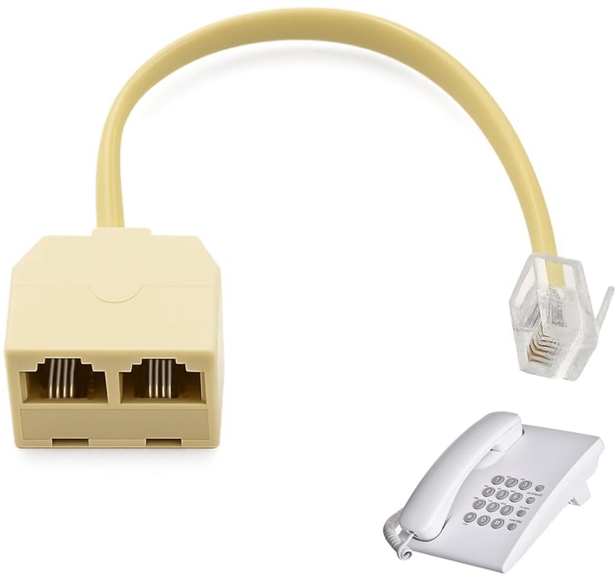 SnelShoppen - RJ11 Adapter Kabel voor Vast Telefoon en Fax Splitter, 6P4C Telefoon Jack, Universele Aansluiting, Plug-and-Play, Voor Thuis en Kantoor