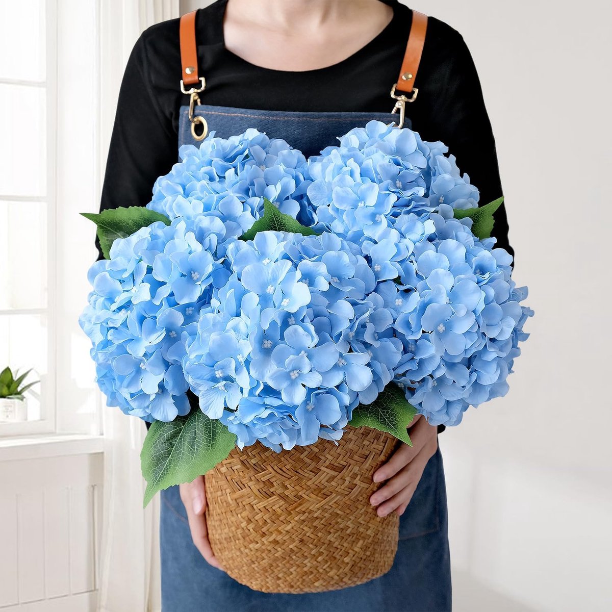 SnelShoppen - Blauwe Kunstbloemen Hortensia 50cm - 5 Stuks Lifelike Zijde Hydrangea Bloemen voor Bruiloft Tafelcentra, Binnen en Buiten Decoratie