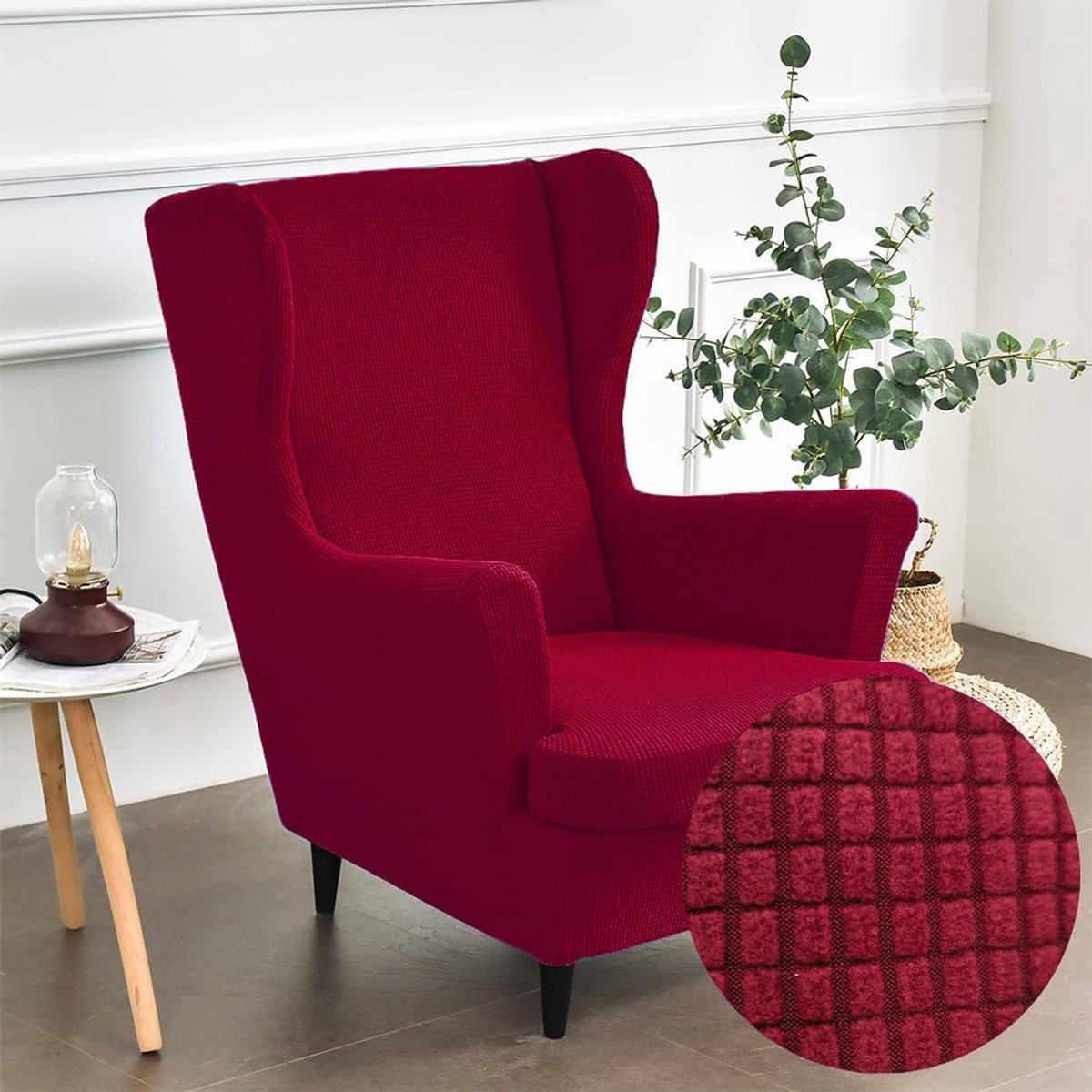 SnelShoppen - 2-Delige Okselstoel Hoofdkussen Hoofdeinde Stoelhoes Jacquard - Dikke Beschermhoes voor Fauteuil met Armleuningen - Rood - Geschikt voor
