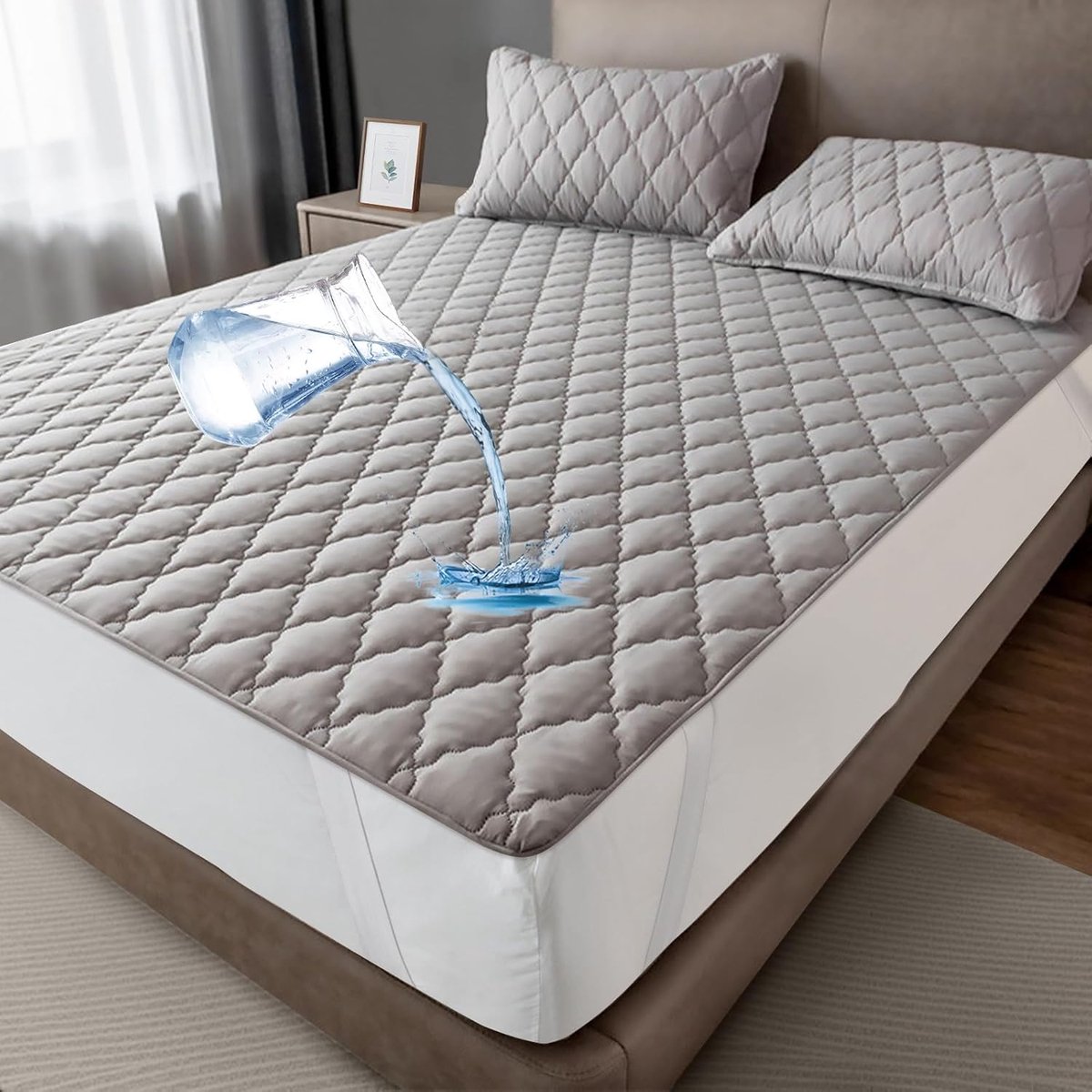 SnelShoppen - Waterproof Matrasbeschermer 120 x 200 cm - Ademend Microfiber Matraskussen - Wasbare Grijze Incontinentiepad - Perfecte Pasvorm voor All